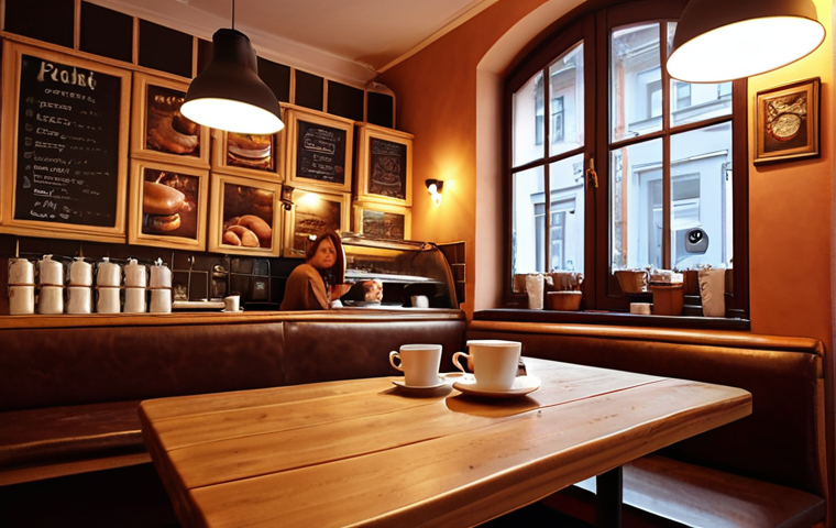 **Prompt:** Cozy Polish cafe interior, लोग sitting at tables, drinking coffee, eating *pączki*, warm lighting, inviting atmosphere.