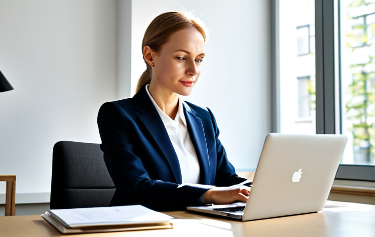 **
"A Polish businesswoman in a modern, modest business suit, sitting at a desk in a bright, contemporary Warsaw office, working on a laptop. Sunlight streams through the window. Fully clothed, appropriate attire, safe for work, perfect anatomy, natural proportions, professional photography, high quality, family-friendly."
**